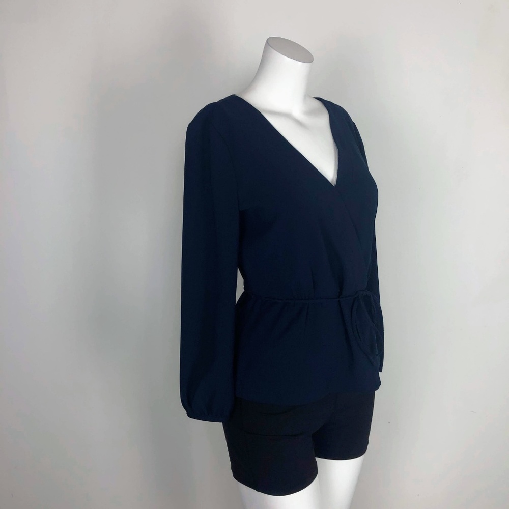J.Crew Drapey Crepe Faux Wrap Top Navy Blue - Picture 7 of 8